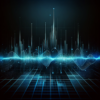 Audio waveform on a dark background, representing sound waves or audio signal, digital and modern style, 1024x1024