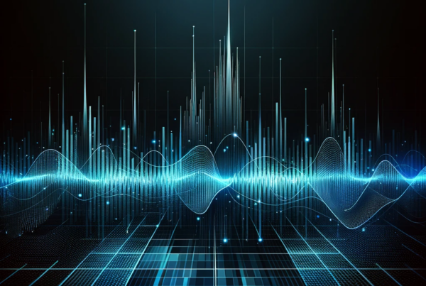 Audio waveform on a dark background, representing sound waves or audio signal, digital and modern style, 1024x1024