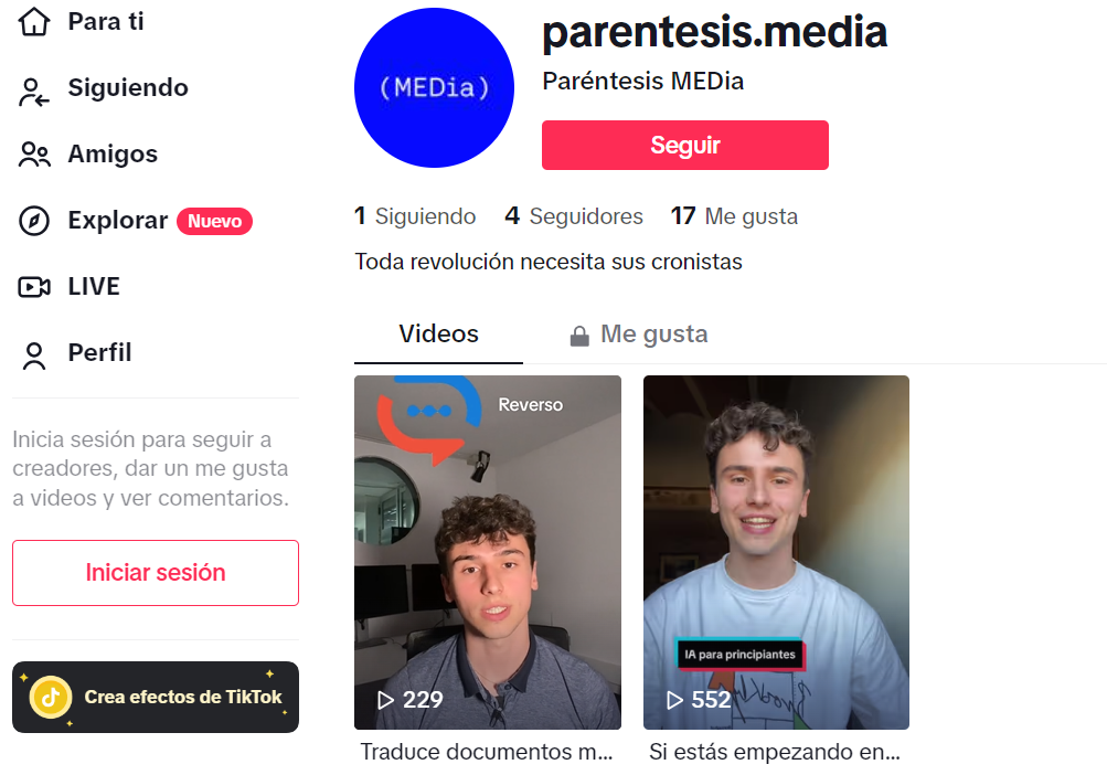 Paréntesis MEDia estrena canal en TikTok y YouTube