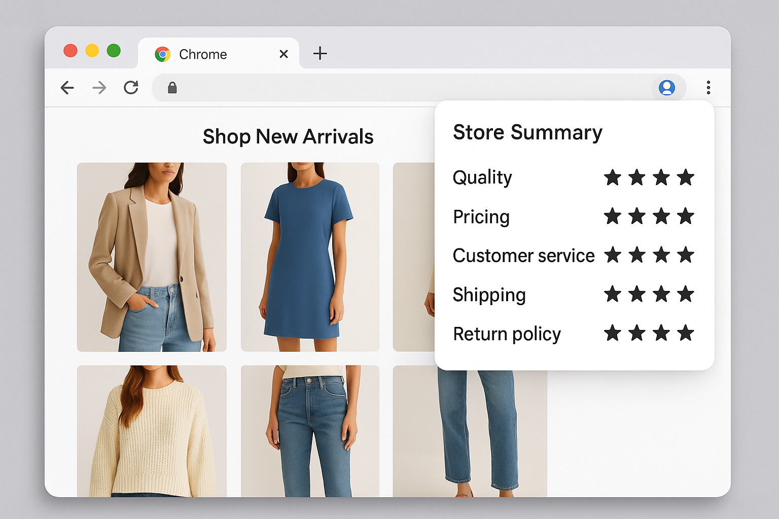 Google Chrome incorpora resúmenes de tiendas impulsados por IA