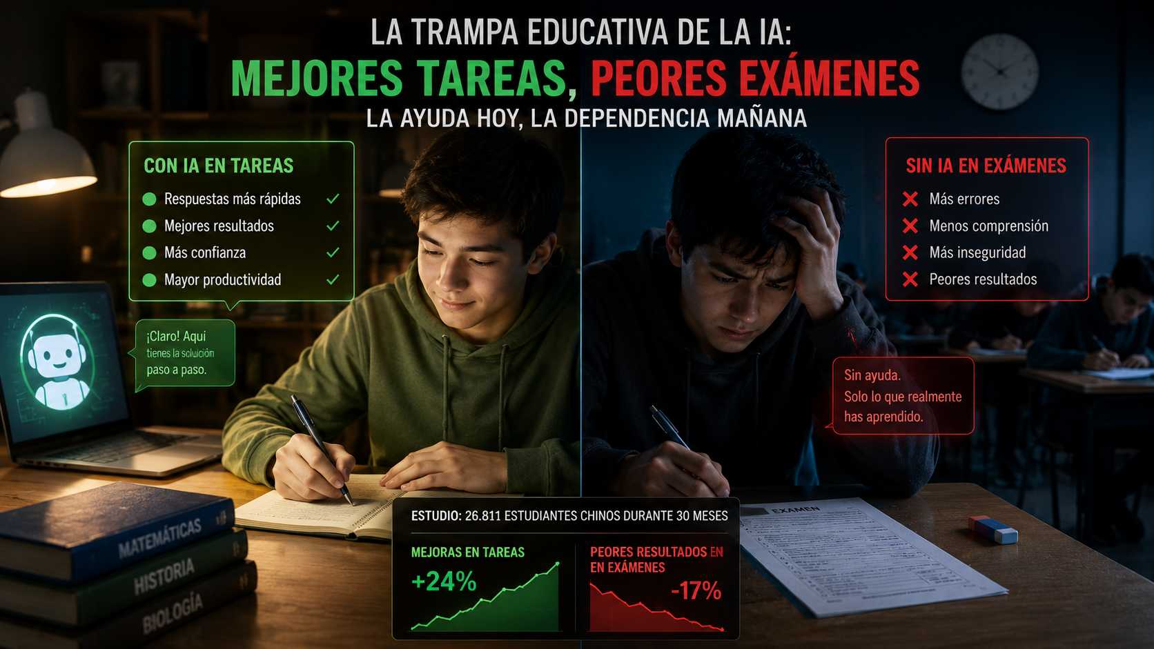 La trampa educativa de la IA: mejores deberes, peores exámenes
