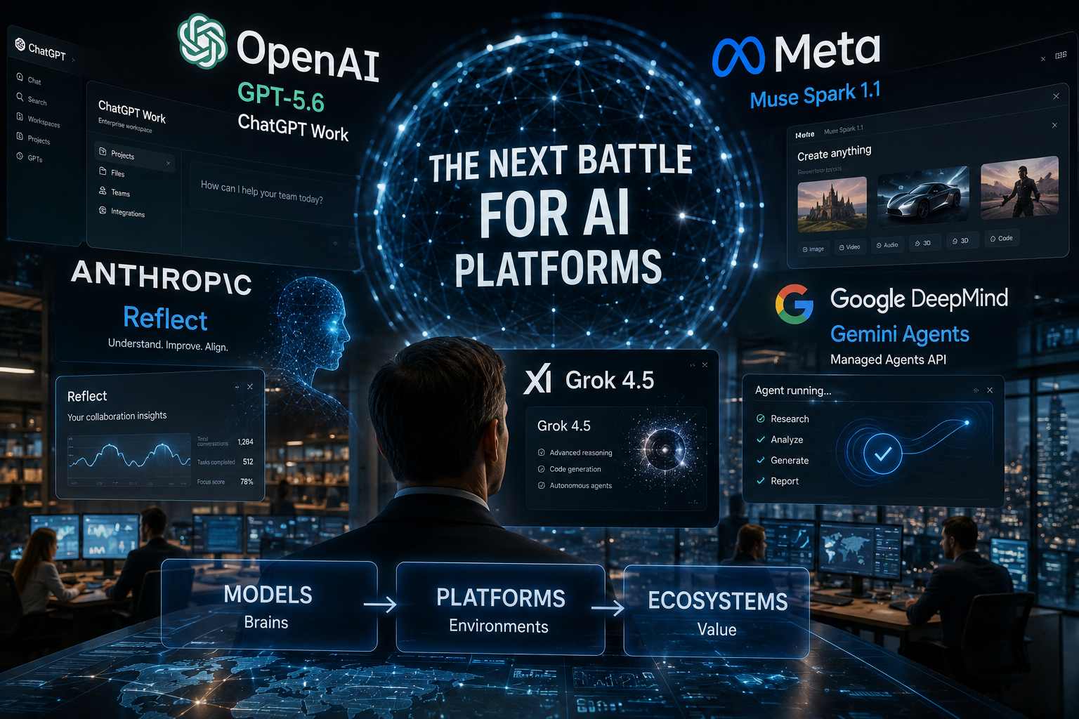OpenAI, Meta, Anthropic, Google y SpaceXAI llevan la guerra de la IA de los modelos a las plataformas